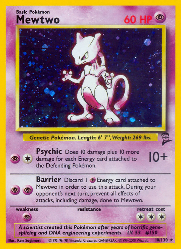 Mewtwo 10/130 Rare Holo | Base Set 2 | Pokemon Card