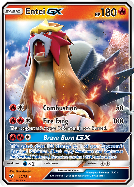 Entei-GX 10/73 Rare Holo GX | Shining Legends | Pokemon Card