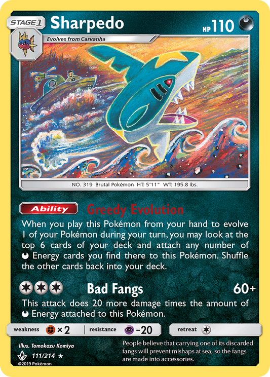 Sharpedo 111/214 Rare | Unbroken Bonds | Pokemon Card