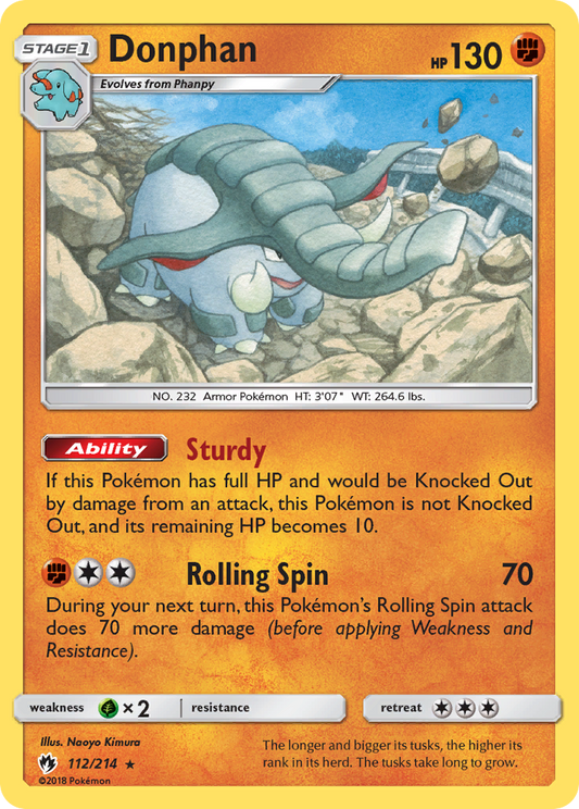 Donphan 112/214 Rare | Lost Thunder | Pokemon Card