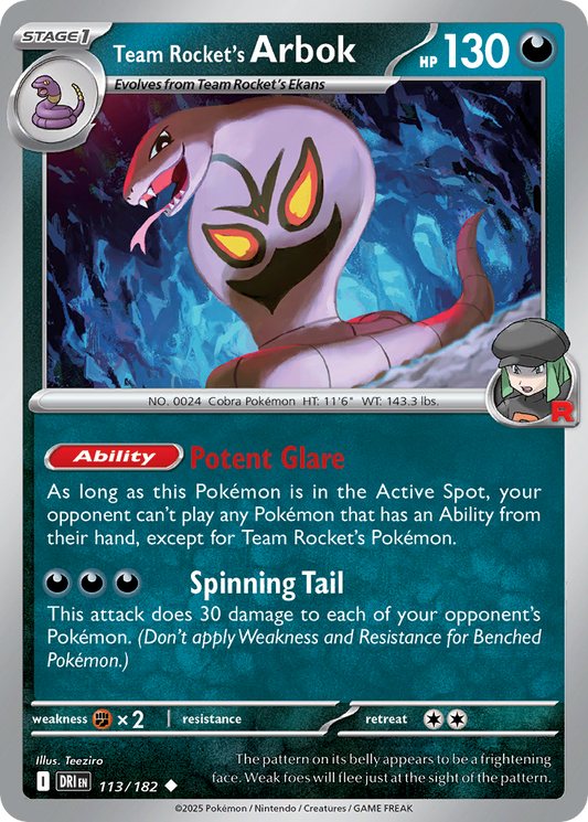 Team Rocket's Arbok 113/182 Uncommon | Destined Rivals | Pokemon Card