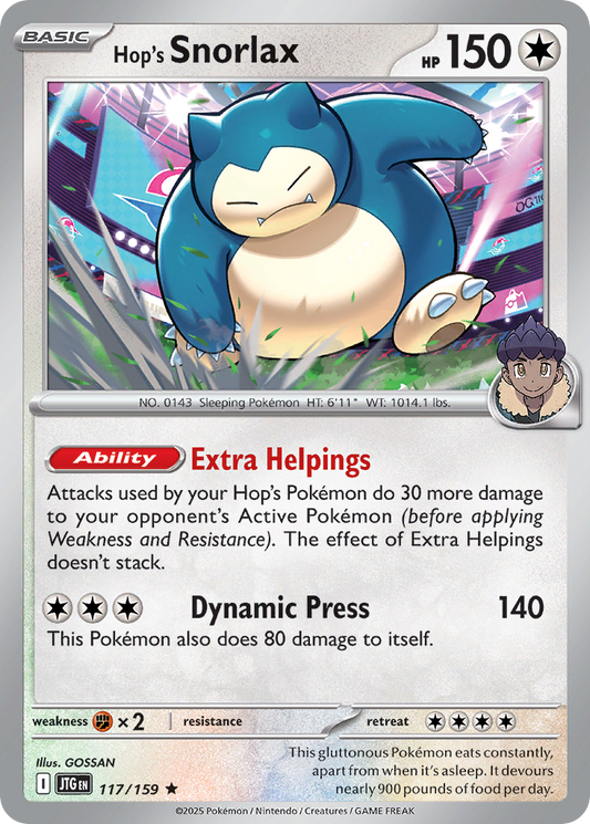 Hop's Snorlax 117/159 Rare | Journey Together | Pokemon Card