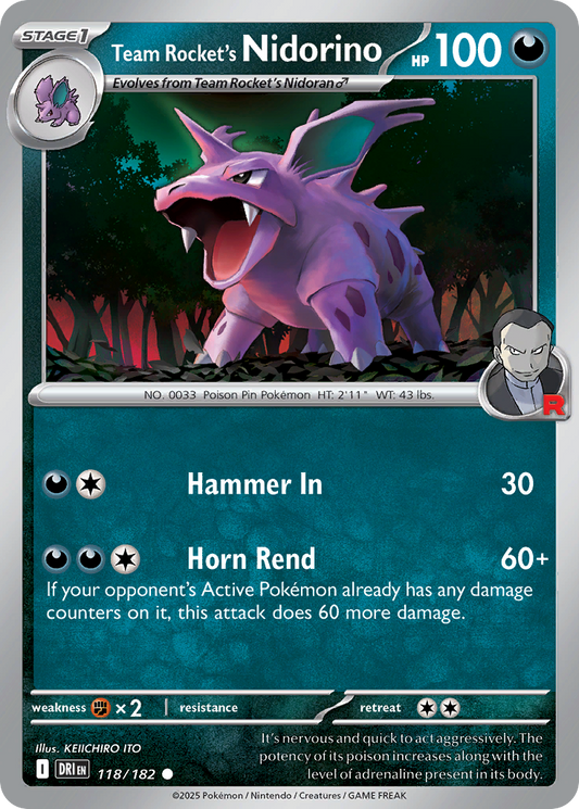 Team Rocket's Nidorino 118/182 Common | Destined Rivals | Pokemon Card