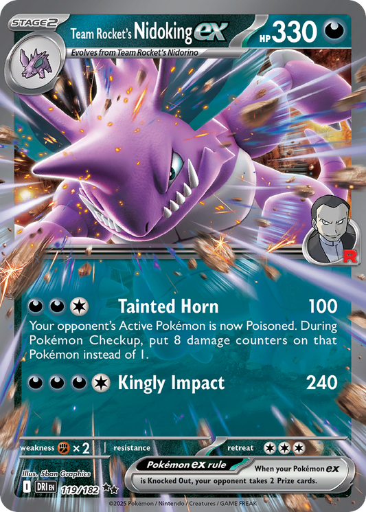 Team Rocket's Nidoking ex 119/182 Double Rare | Destined Rivals | Pokemon Card