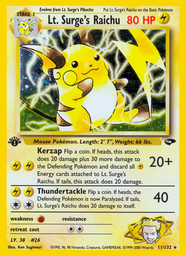 Lt. Surge's Raichu 11/132 Rare Holo | Gym Challenge | Pokemon Card