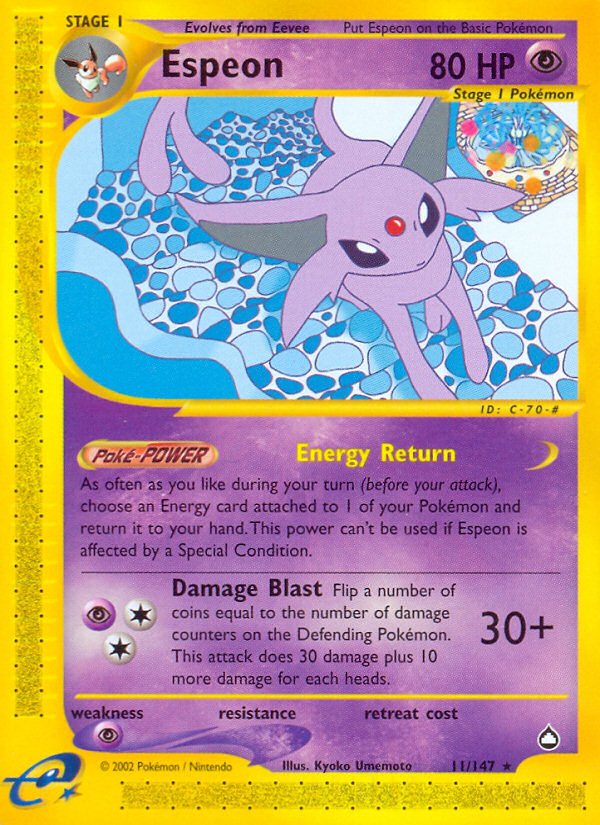 Espeon 11/147 Rare | Aquapolis | Pokemon Card