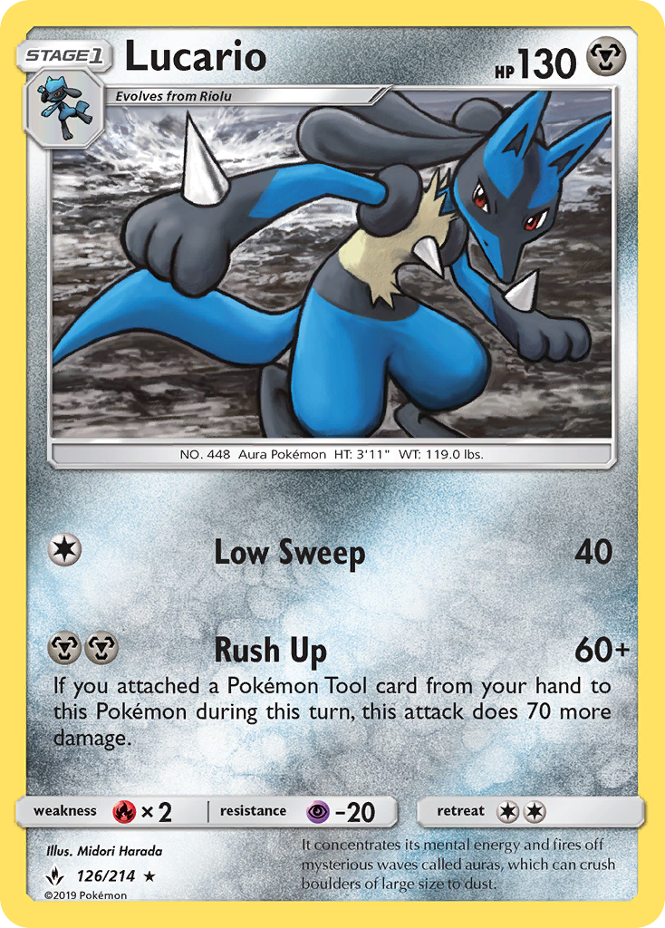 Lucario 126/214 Rare Holo | Unbroken Bonds | Pokemon Card