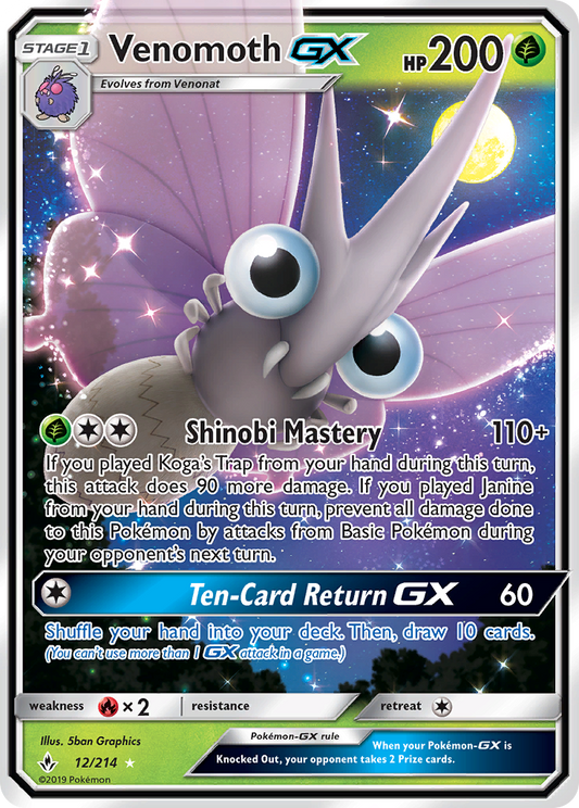 Venomoth-GX 12/214 Rare Holo GX | Unbroken Bonds | Pokemon Card