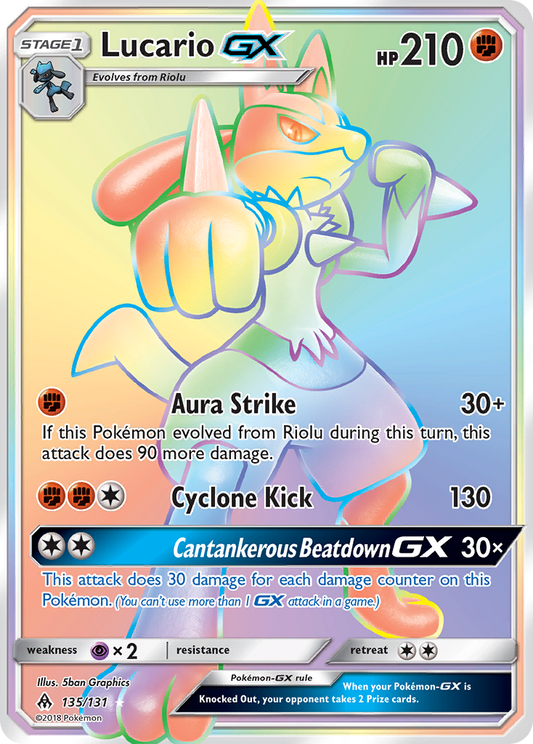 Lucario-GX 135/131 Rare Rainbow | Forbidden Light | Pokemon Card