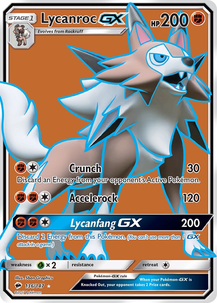 Lycanroc-GX 136/147 Rare Ultra | Burning Shadows | Pokemon Card