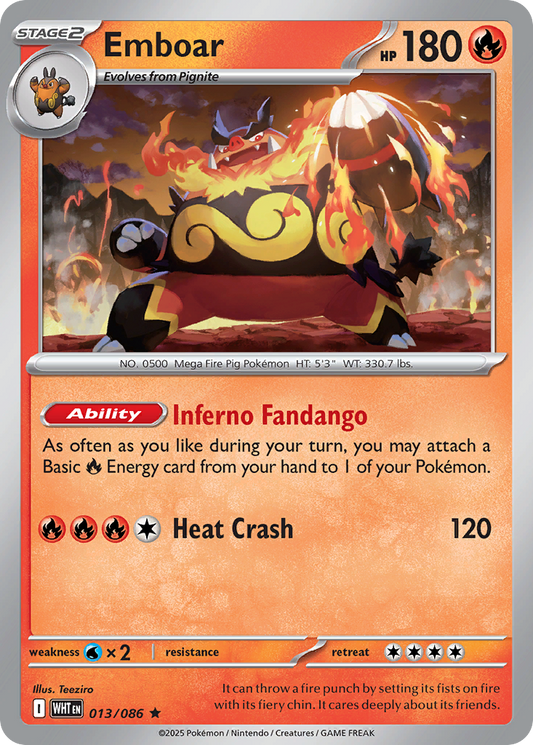 Emboar 13/86 Rare | White Flare | Pokemon Card