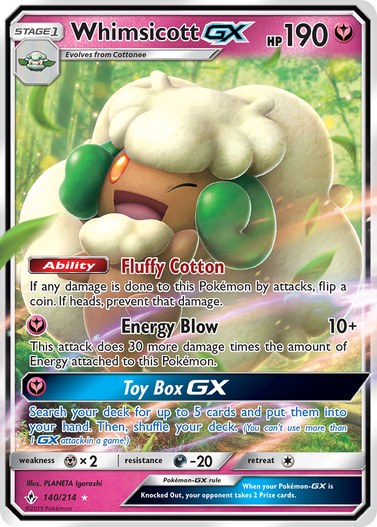 Whimsicott-GX 140/214 Rare Holo GX | Unbroken Bonds | Pokemon Card