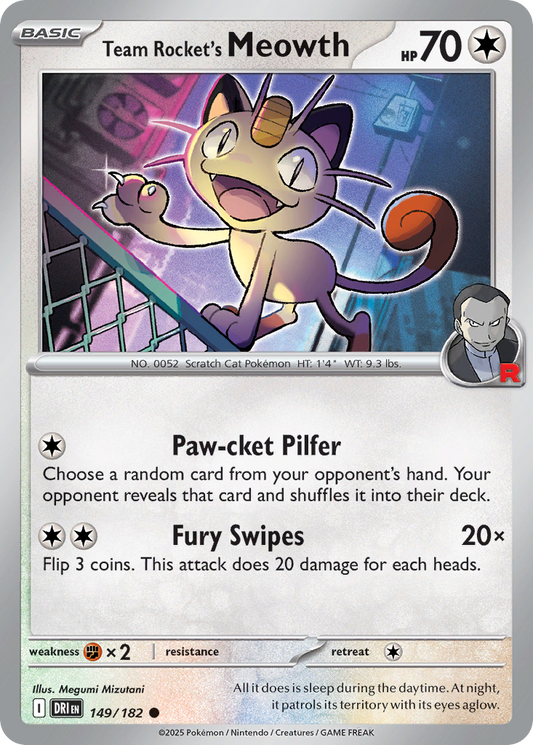 Team Rocket's Meowth 149/182 Common | Destined Rivals | Pokemon Card