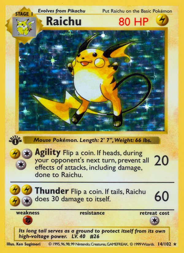 Raichu 14/102 Rare Holo | Base | Pokemon Card