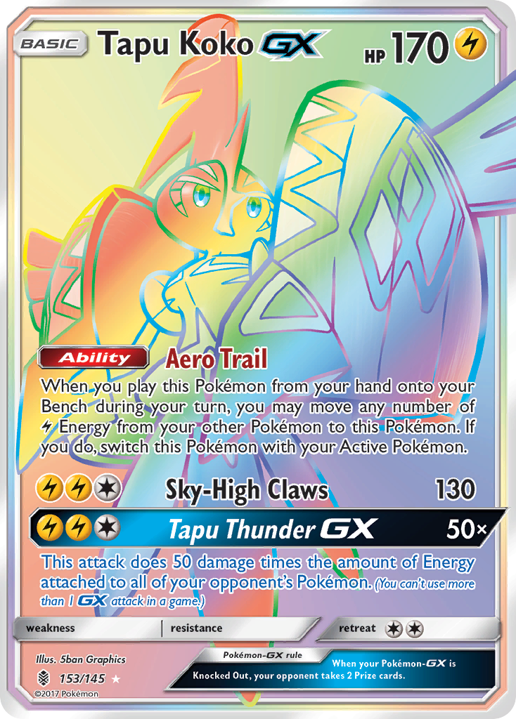 Tapu Koko-GX 153/145 Rare Rainbow | Guardians Rising | Pokemon Card