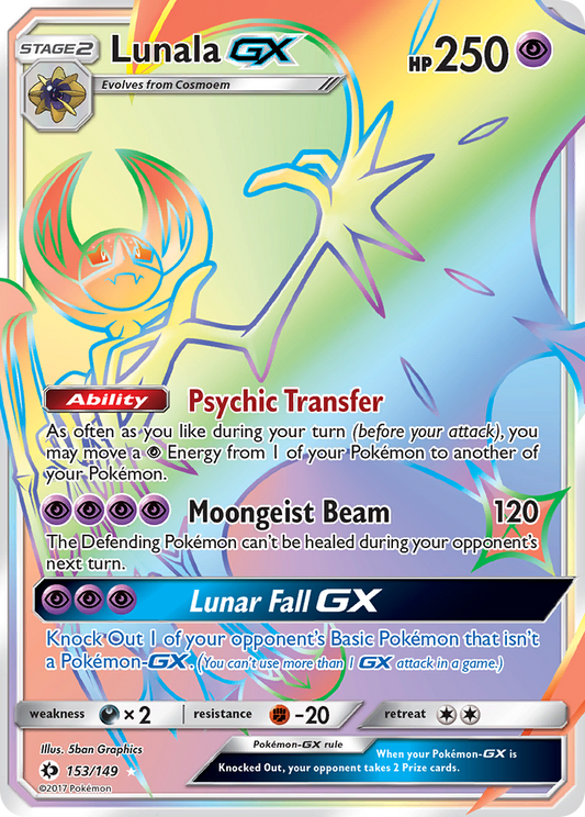 Lunala-GX 153/149 Rare Rainbow | Sun & Moon | Pokemon Card