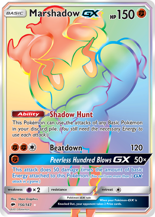 Marshadow-GX 156/147 Rare Rainbow | Burning Shadows | Pokemon Card