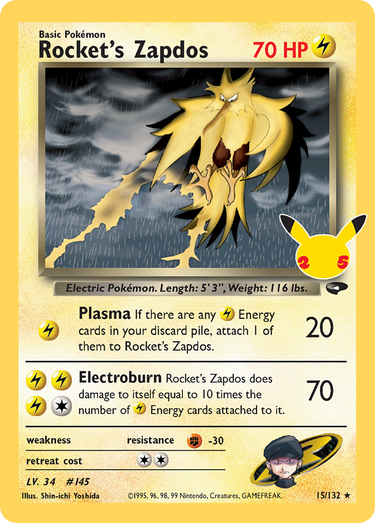 Rocket's Zapdos 15/25 Classic Collection | Celebrations: Classic Collection | Pokemon Card