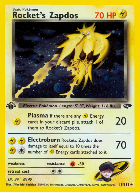 Rocket's Zapdos 15/132 Rare Holo | Gym Challenge | Pokemon Card