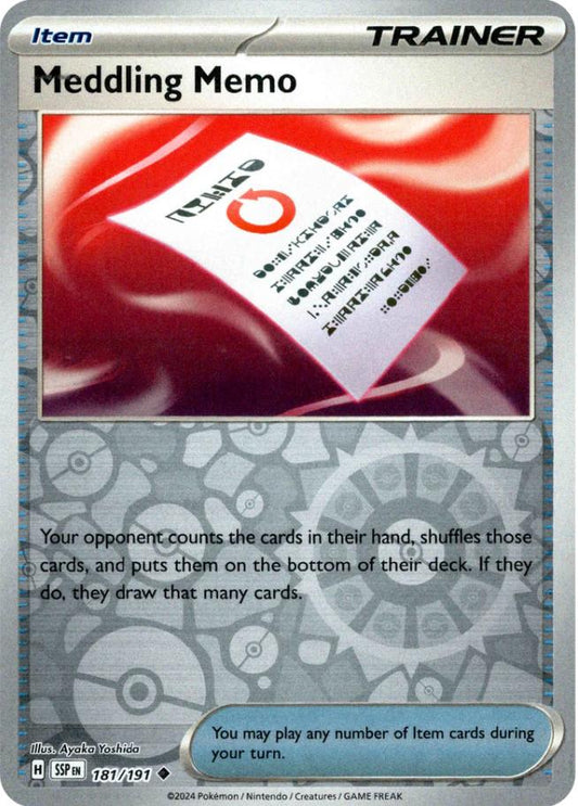Meddling Memo 181/191 Reverse Holo | Surging Sparks | Pokemon Card