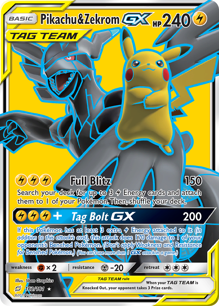 Pikachu & Zekrom-GX 162/181 Rare Ultra | Team Up | Pokemon Card