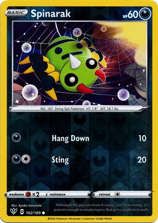 Spinarak 102/189 Reverse Holo | Darkness Ablaze | Pokemon Card