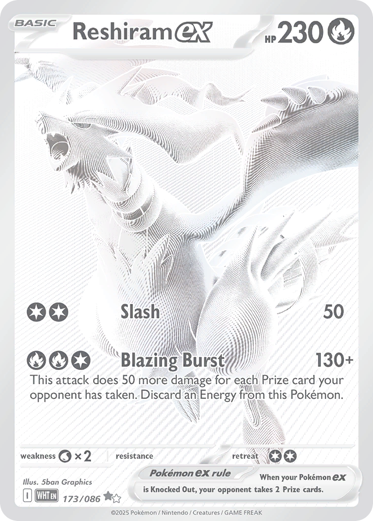 Reshiram ex 173/86 Black White Rare | White Flare | Pokemon Card