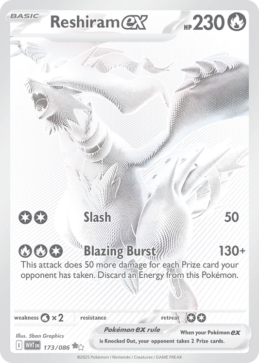 Reshiram ex 173/86 Black White Rare | White Flare | Pokemon Card