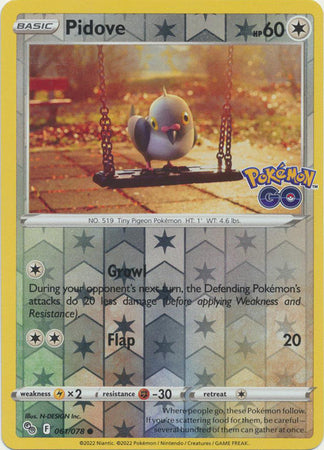 Pidove 61/78 Reverse Holo | Pokémon GO | Pokemon Card