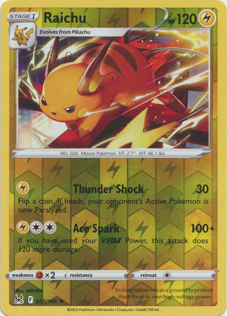 Raichu 53/196 Reverse Holo | Lost Origin | Pokemon Card