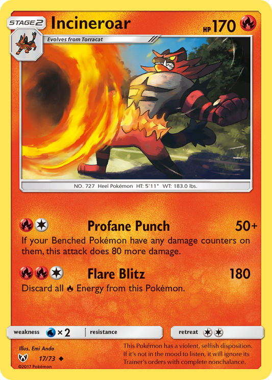 Incineroar 17/73 Uncommon | Shining Legends | Pokemon Card