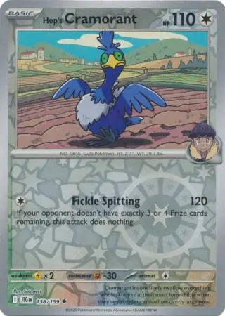 Hop's Cramorant 138/159 Reverse Holo | Journey Together | Pokemon Card