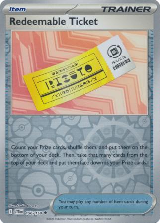 Redeemable Ticket 156/159 Reverse Holo | Journey Together | Pokemon Card