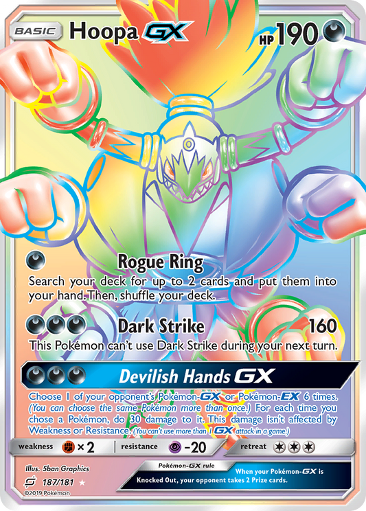 Hoopa-GX 187/181 Rare Rainbow | Team Up | Pokemon Card