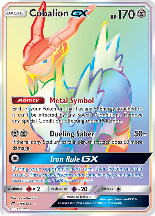 Cobalion-GX 189/181 Rare Rainbow | Team Up | Pokemon Card