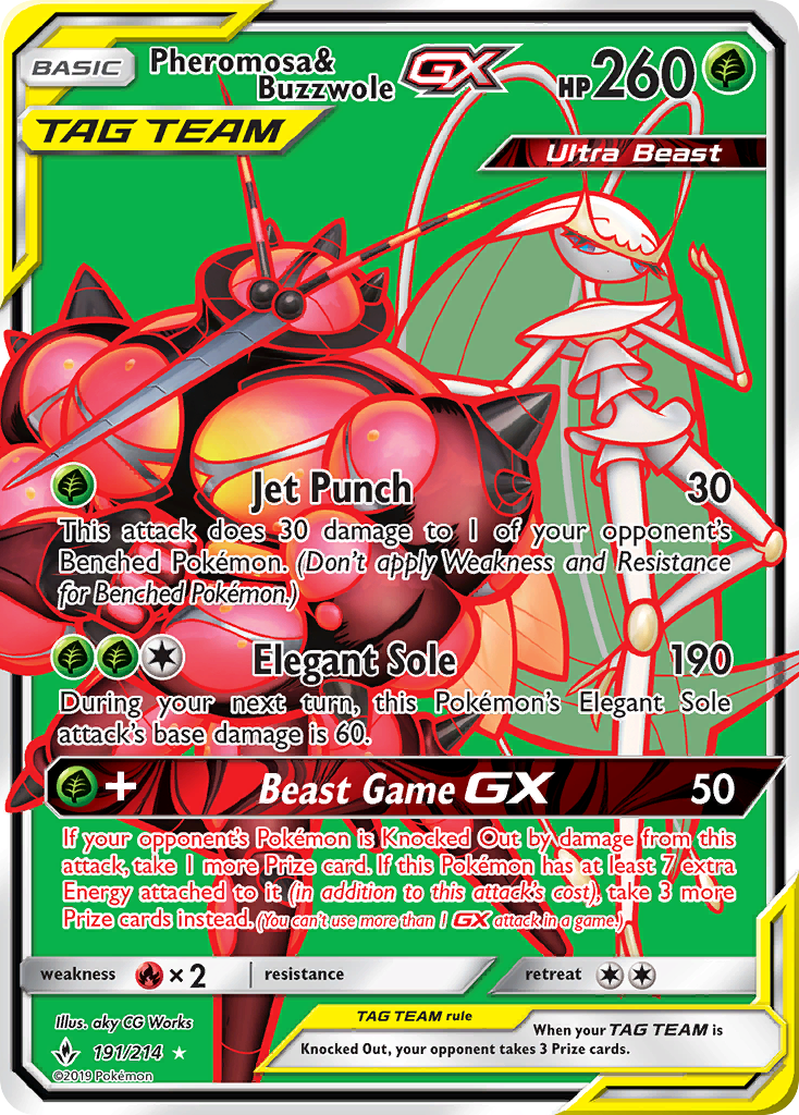 Pheromosa & Buzzwole-GX 191/214 Rare Ultra | Unbroken Bonds | Pokemon Card