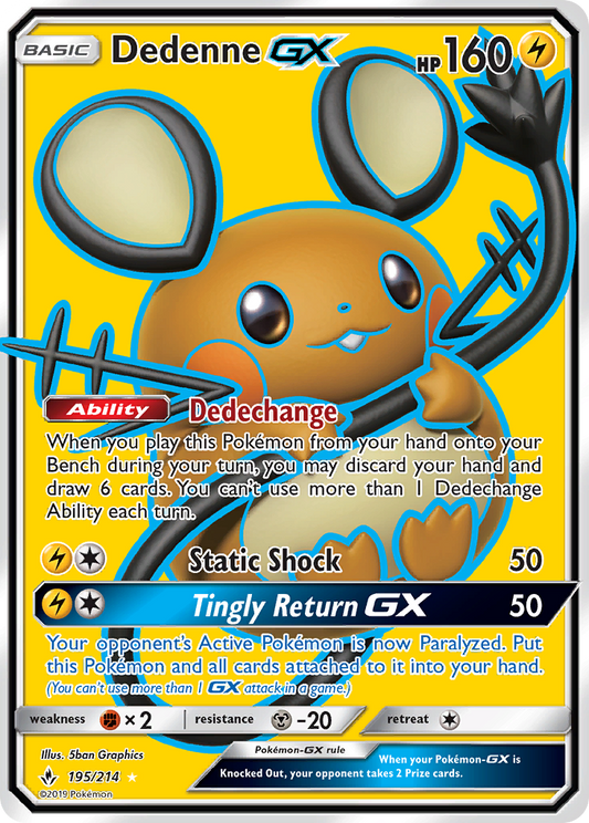 Dedenne-GX 195/214 Rare Ultra | Unbroken Bonds | Pokemon Card