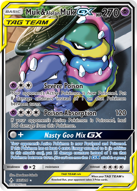 Muk & Alolan Muk-GX 197/214 Rare Ultra | Unbroken Bonds | Pokemon Card