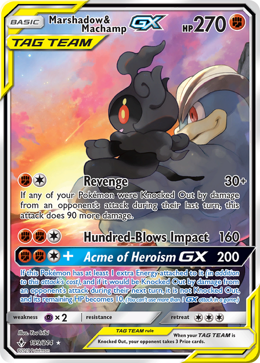 Marshadow & Machamp-GX 199/214 Rare Ultra | Unbroken Bonds | Pokemon Card