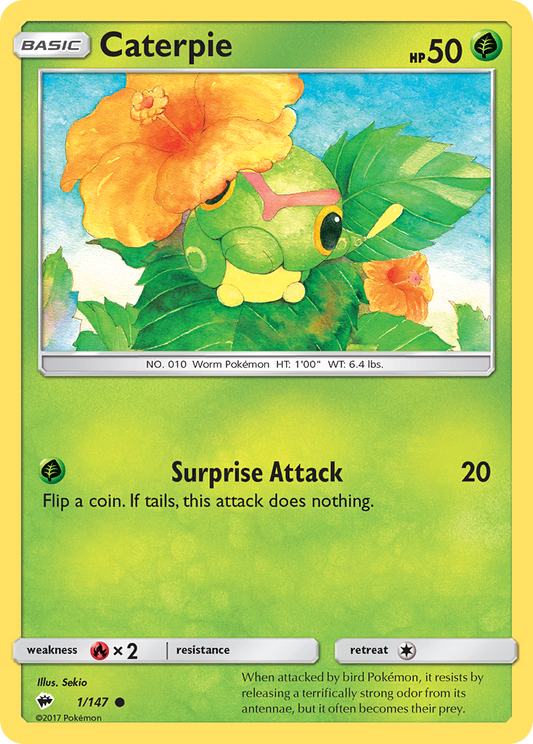 Caterpie 1/147 Common | Burning Shadows | Pokemon Card