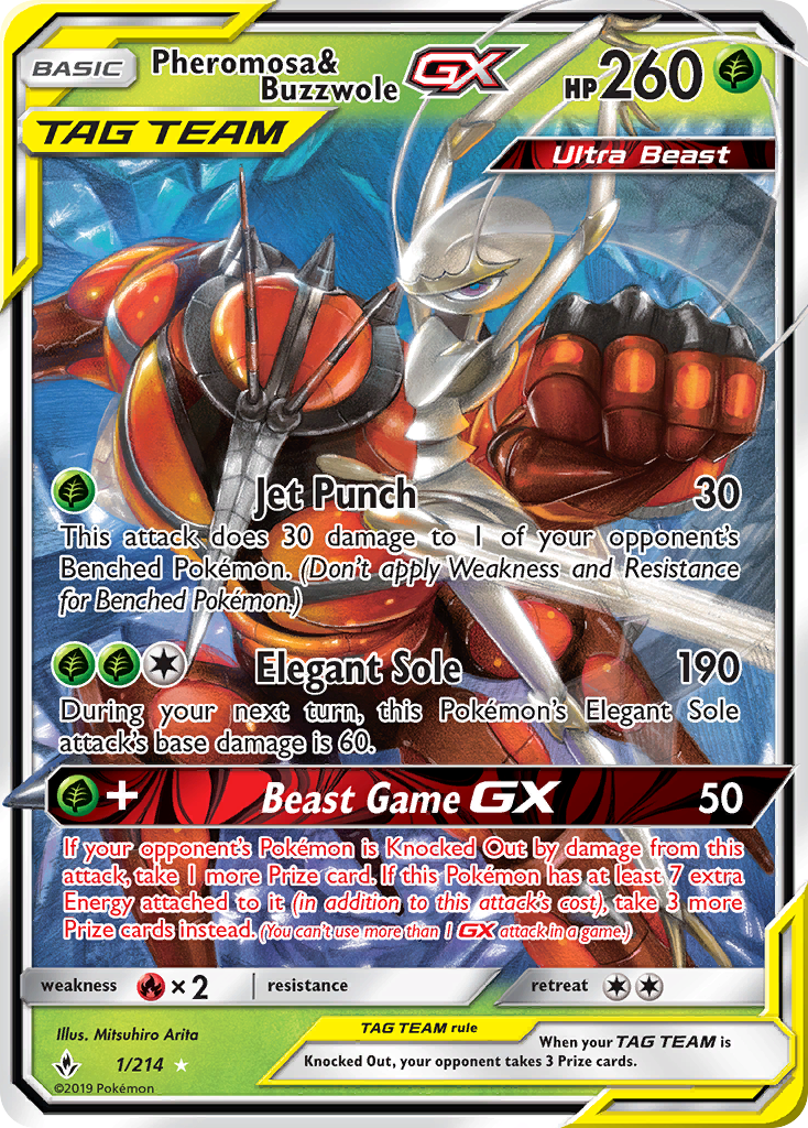 Pheromosa & Buzzwole-GX 1/214 Rare Holo GX | Unbroken Bonds | Pokemon Card