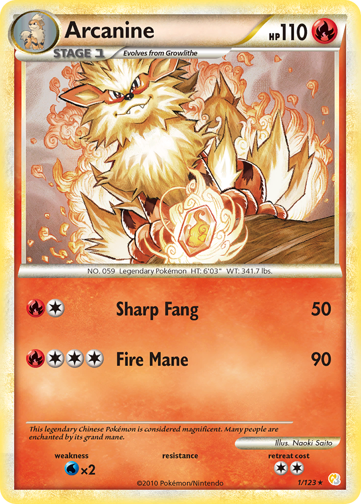 Arcanine 1/123 Rare Holo | HeartGold & SoulSilver | Pokemon Card
