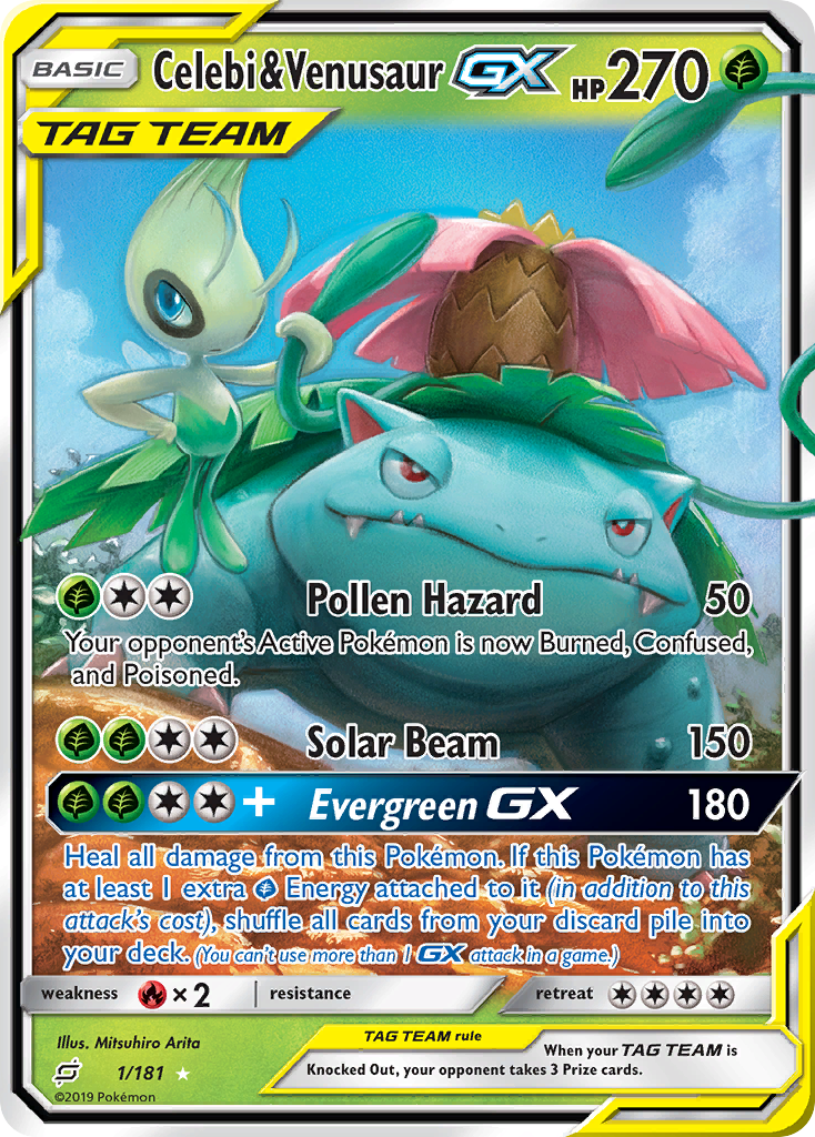 Celebi & Venusaur-GX 1/181 Rare Holo GX | Team Up | Pokemon Card
