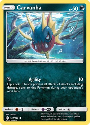 Carvanha 132/236 Reverse Holo | Cosmic Eclipse | Pokemon Card