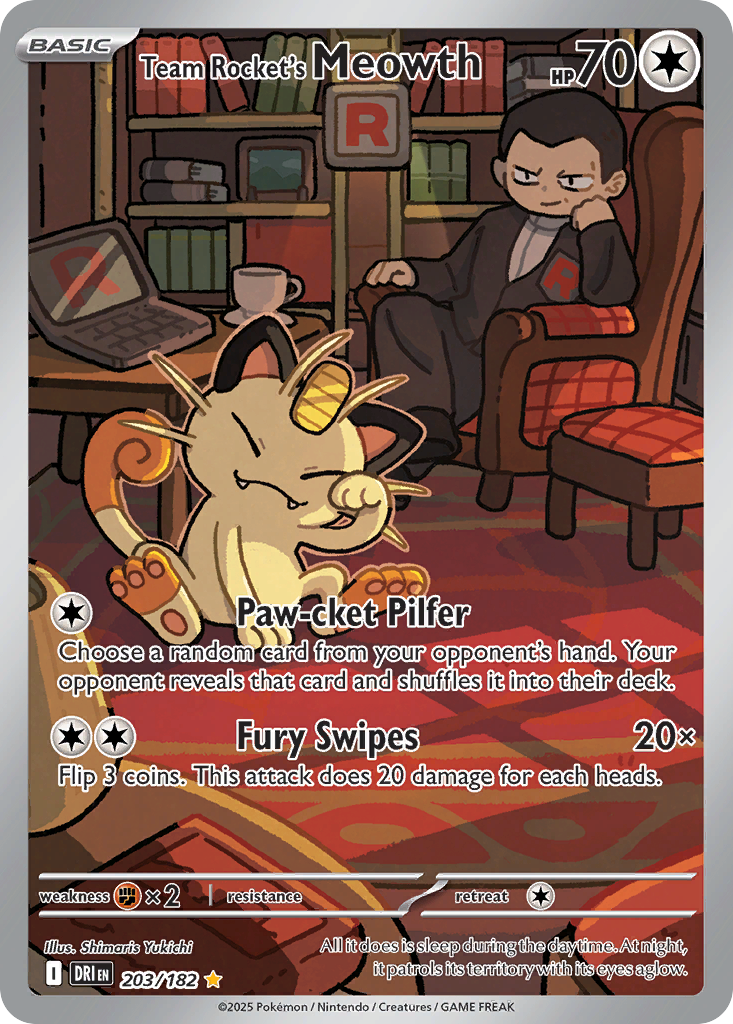 Team Rocket's Meowth 203/182 Illustration Rare | Destined Rivals | Pokemon Card