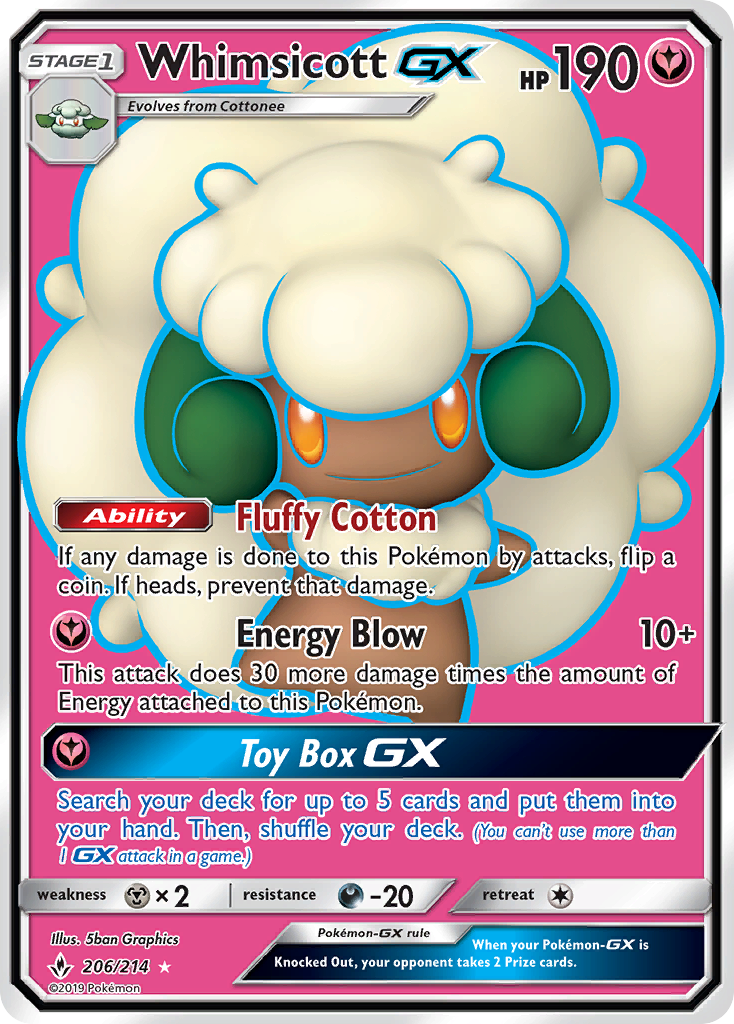 Whimsicott-GX 206/214 Rare Ultra | Unbroken Bonds | Pokemon Card