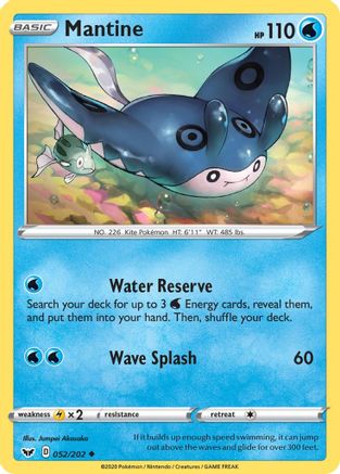 Mantine 52/202 Reverse Holo | Sword & Shield | Pokemon Card