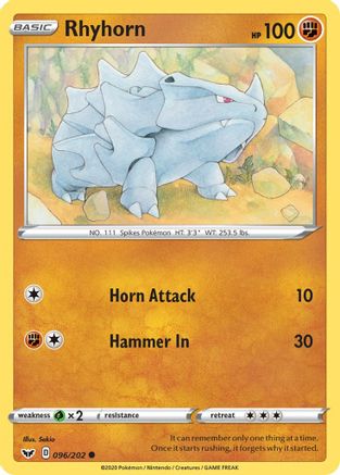 Rhyhorn 96/202 Reverse Holo | Sword & Shield | Pokemon Card