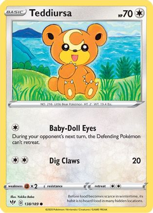 Teddiursa 138/189 Reverse Holo | Darkness Ablaze | Pokemon Card