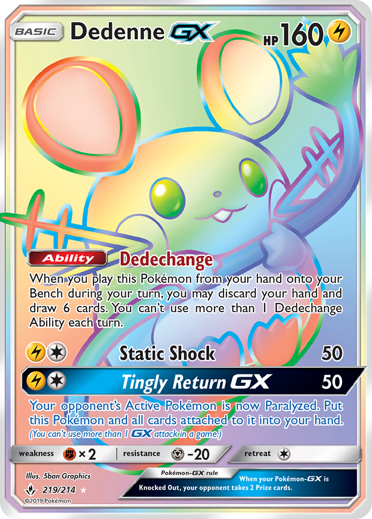 Dedenne-GX 219/214 Rare Rainbow | Unbroken Bonds | Pokemon Card